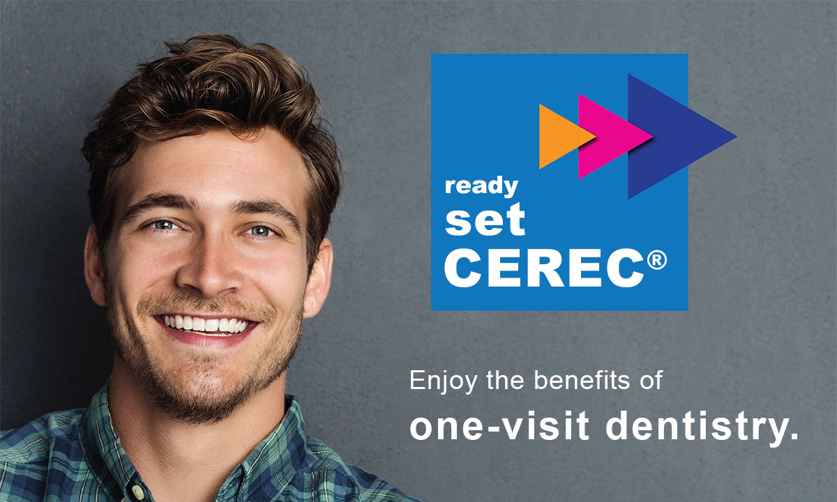 The image features a man smiling at the camera with a graphic overlay that includes text, a logo, and an advertisement for a dental clinic.